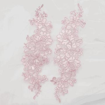 Hot Sale 32*10cm 2 Pieces/1 Pair High Quality White Pink Bridal Lace Fabric Venise Venice Lace Flower Motif Sewing Lace Applique