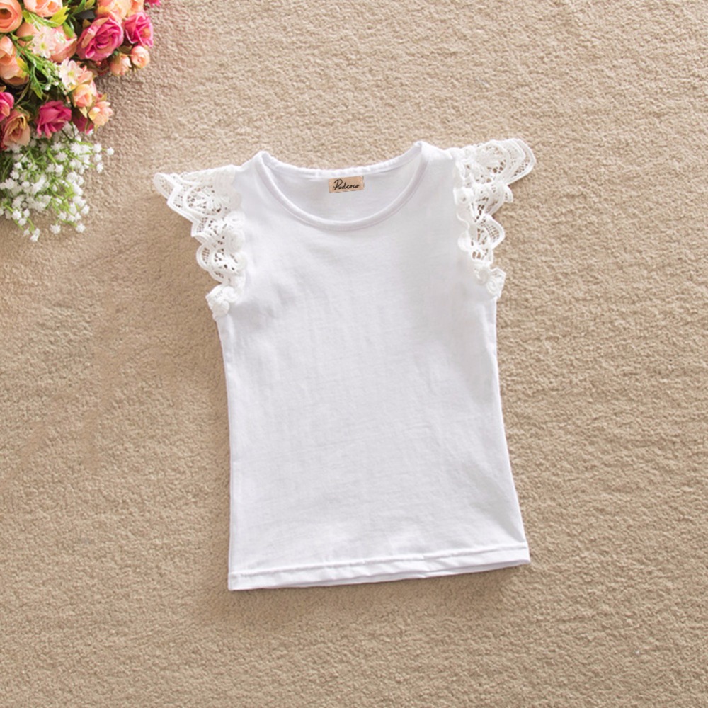 Summer Infant Kids Cotton T-Shirt Baby Girls Princess Lace Sleeve Tops