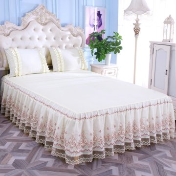 Romantic Bloom Pattern Solid Color Bed Skirt Non-slip Dust Ruffle Queen Size Bedspread Bed Skirt #/L