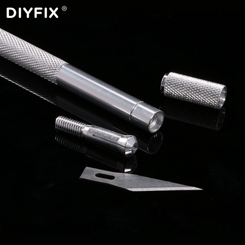 DIYFIX Mobile Phone Repair Cutting Knife with 6 pcs Blade Scraping Cutter Drawing Knife Tool for DIY for iPhone Cell Phone Tools