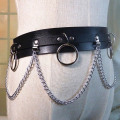 Women Faux Leather Belt With Metal Chain Punk Belts Street Dance Party Waist Ornament LL@17