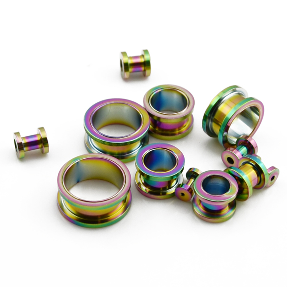Pair Colorful Anodized Stainless Steel Screw Fit Ear Flesh Tunnel Earring Plug Expander Body Jewelry Piercing Earlet Gauges