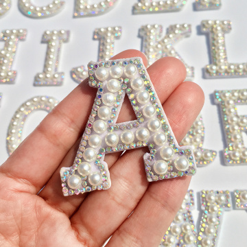 New!A-Z Pearl Rhinestone English Letter Patches Sew on Stickes Applique 3D Handmade Beaded Diy Cute