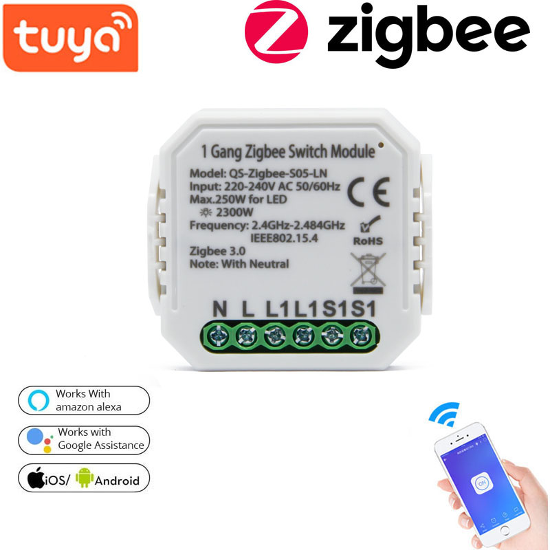 1pcs Tuya Smart Home Product Smart Switch Module Zigbee-S05-LN Zero Fire Version On-Off Device Work With Alexa Google Home