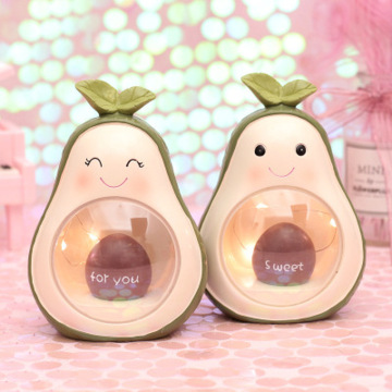 Cute Fresh Avocado Night Light Wrought Iron Table Light Resin Crafts Ornaments Bedroom Bedside Decorations Kids Birthday Gift