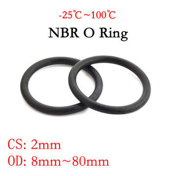 10pcs NBR O Ring Seal Gasket Thickness CS 2mm OD 8~80mm Nitrile Butadiene Rubber Spacer Oil Resistance Washer Round Shape Black