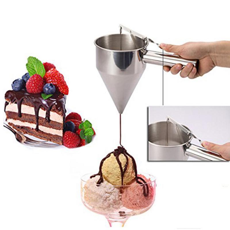 Funnel Stainless Steel Piston Funnel Dispenser With 8mm Nozzle And Stand Vogue Sauce Cream Dosing Funnel Kitchen Specialty Tools