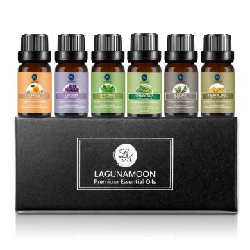 Lagunamoon Pure Essential Oils 10ML 6pcs Gift Set Humidifier Aromatherapy Orange Lavender Mint Lemongrass Rosemary Frankincense