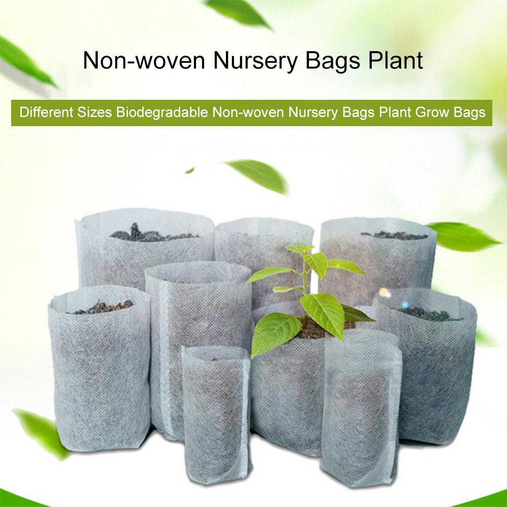 100pcs Biodegradable Non-woven Nursery Bags Plant Grow Bags Fabric Seedling Pots Eco-Friendly Aeration Planting Bags Multi Sizes