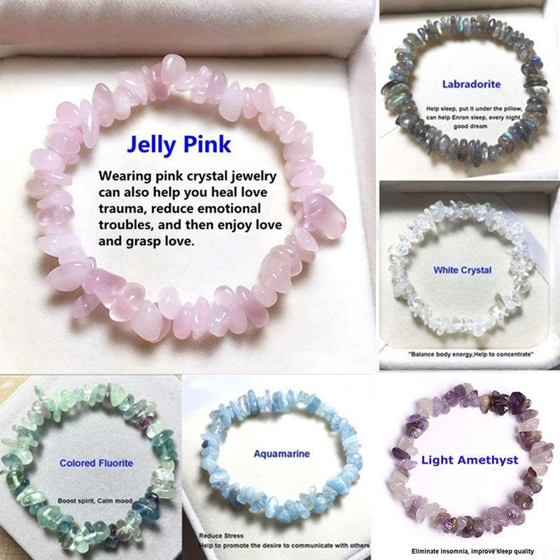 Lucky Reiki Stone Chip Beads Bracelet Natural Crystal Pink Bracelets for Women Men Jewelry Christmas Gift