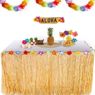 275x75cm Table Skirt Artificial Hibiscus Grass Table Skirts Tableware Hawaiian Luau Flower Grass Wedding Party Beach Decorations