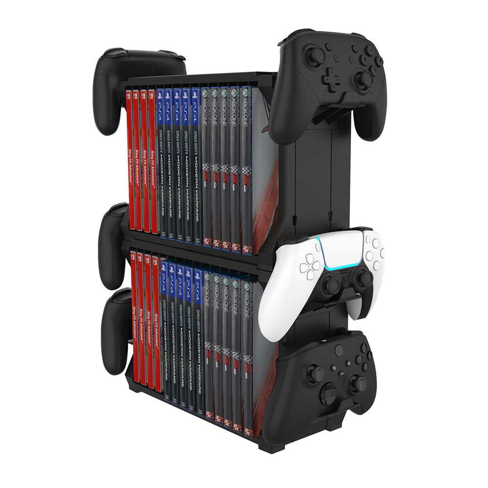 15Pcs Game Cards Storage Stand Tower Gaming Card Holders with 4 Controller Hooks for PS5 Switch PS4 XBox Series S X CD Disc Box