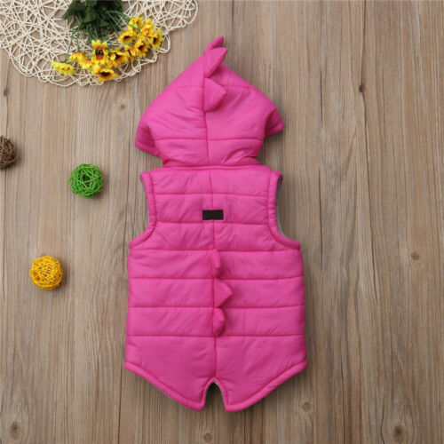 4 Colors Infant Kids Baby Girl Boy Dinosaur Vest Down Hooded Zipper Jacket Waistcoat Coat Winter Thick Warm Outwear Outfits 0-5T