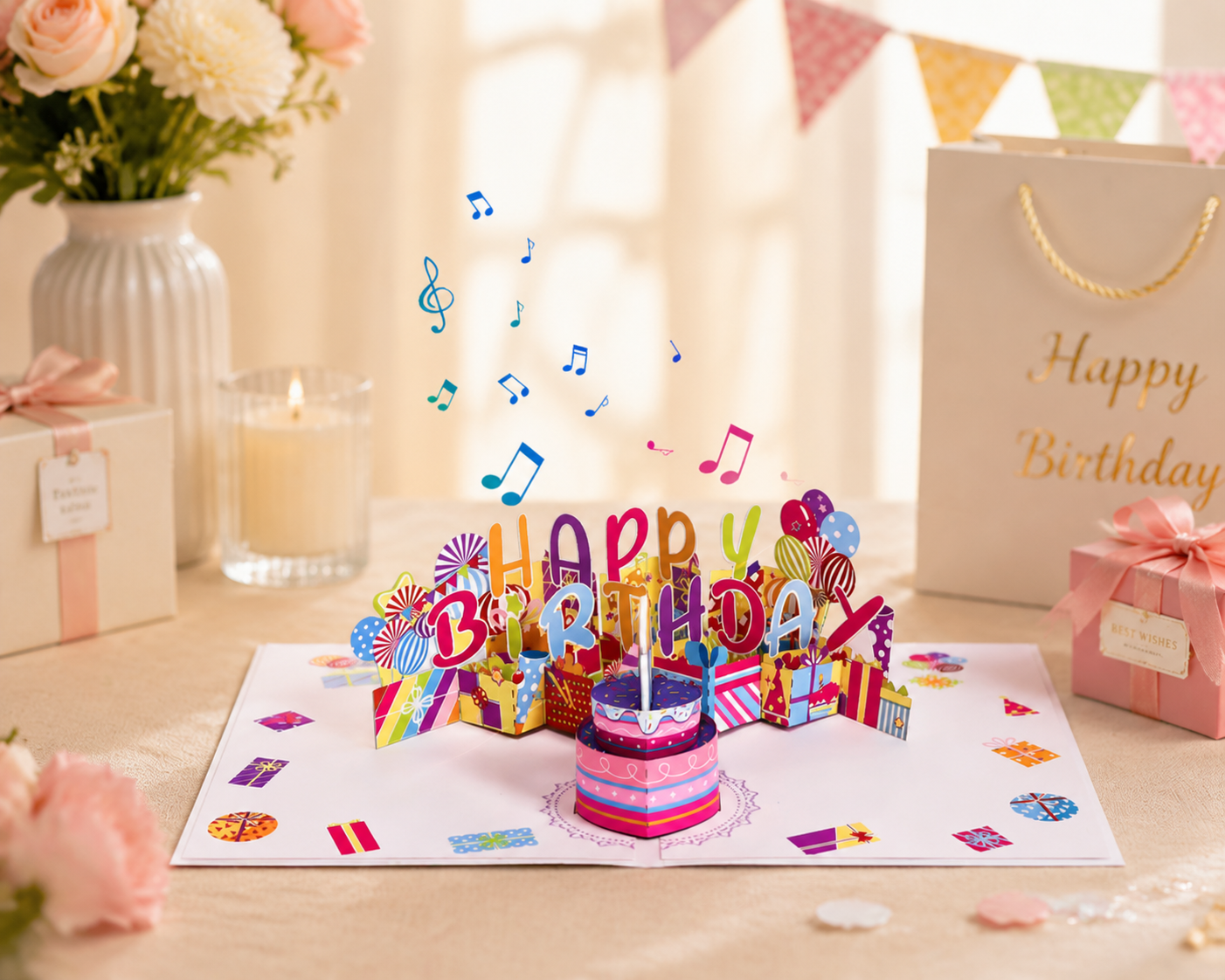 Pop up birthday card with music