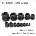 10pcs PG11 Cable Gland For 5-10mm Wire Cable CE White Black IP68 Waterproof Nylon Plastic Rubber O Ring Seal Gasket Connector