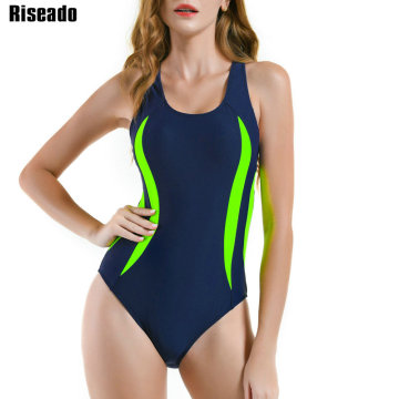 Riseado 2019 One Piece Swimsuit Sport Swimming Suits for Women Competition Racer Back Swimwear Patchwork Bathing Suits