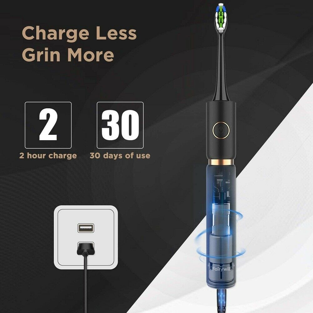 Fairywill Sonic Electric Toothbrush P11 Plus Waterproof Powerful Fast Charging Smart Timer with 4 Replacement Heads High Quality