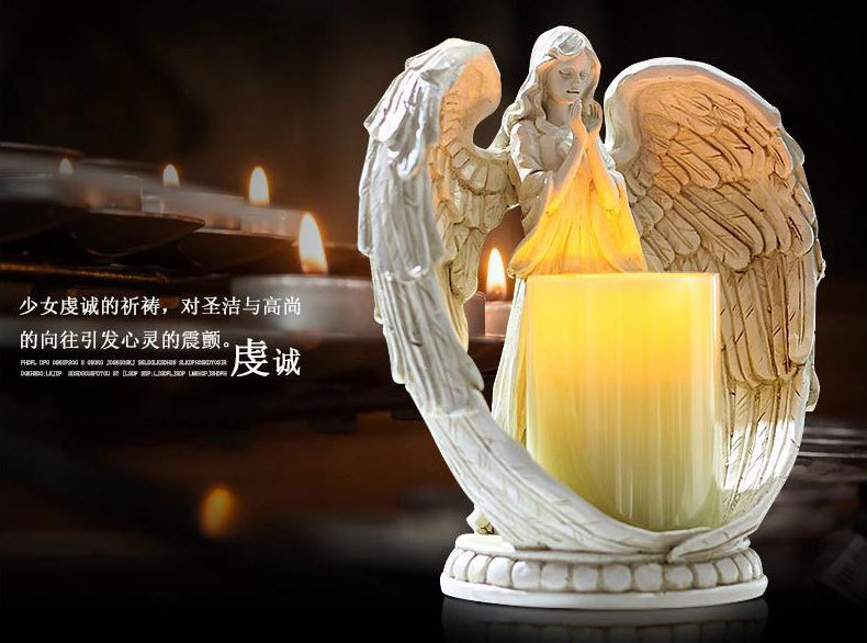 Angel Statue Candle Holder Electronic Candlestick Decoration Christ Prayer Home and Church Decoration Resin Material Gift