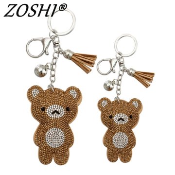 New Arrival PU Leather Keychain Girl's Cute Rhinestone Bear Animal Pendant Key Chains Rhinestone Car Bag Keychain Gift