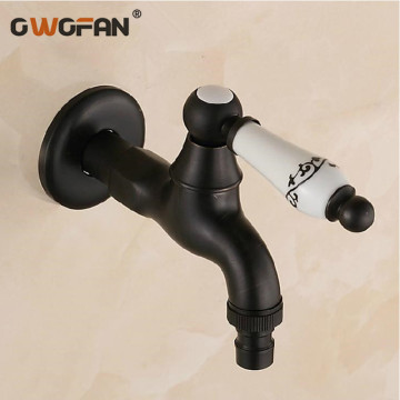 Retro Black Wall Mounted Bibcock Antique Decorative Ceramic Outdoor Garden Faucet Washing Machine Faucet Small Water Tap HP-18