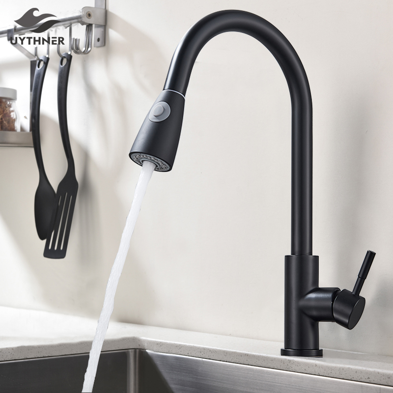 Kitchen Faucets Silver/Black Single Handle Pull Out Kitchen Tap Single Hole Handle Swivel 360 Degree Water Mixer Tap Mixer Tap