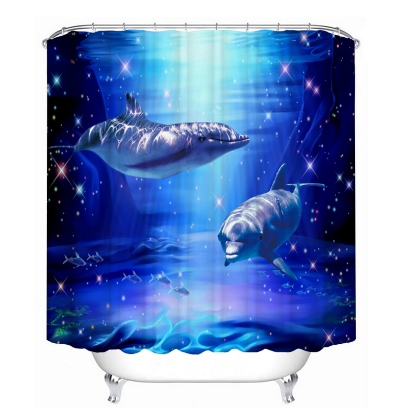 3D Ocean Design Dolphin Waterproof Fabric Bathroom Curtain Shower Curtains Set Anti-skid Rugs Toilet Lid Cover Bath Mat