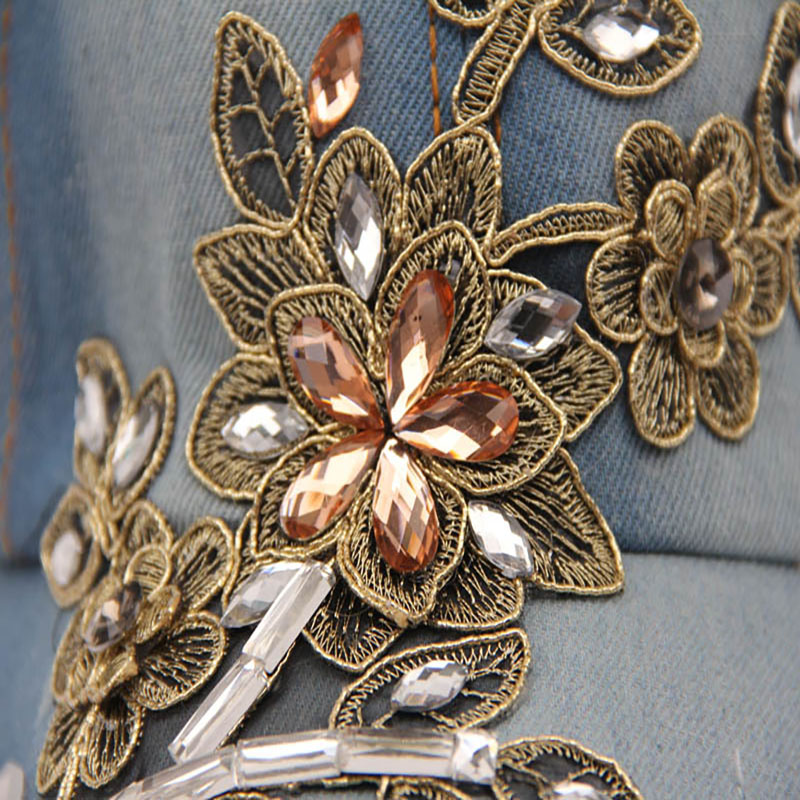 Handmade diamond-encrusted golden silk flower decoration modeling cowboy baseball hat European and American fashion women summer