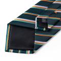 Fashion Men Tie Green Gold Striped Silk Wedding Tie For Men Hanky Cufflink Gift Tie Set DiBanGu Novelty Design Business MJ-7301