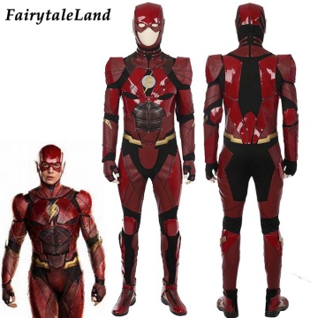 Justice League Costume Halloween Cosplay Superhero Barry Allen Flash Jumpsuit Fancy Battle Red Outfit Helmet Suit