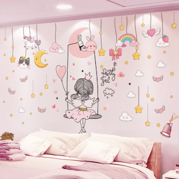 [shijuekongjian] Stars Coulds Hangings Wall Stickers DIY Girl Moon Mural Decals for Kids Rooms Baby Bedroom House Decoration