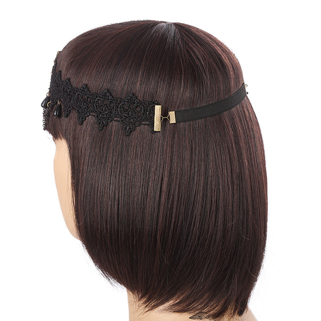 Romantic Gothic Black Lace Head Chain Punk Tassel Forehead Jewelry Accessory