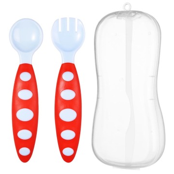 Safe Plastic Baby Spoon+ Fork Colorful Anti-Skid Handle Learning Tableware Children Dishes With Box/opp bag