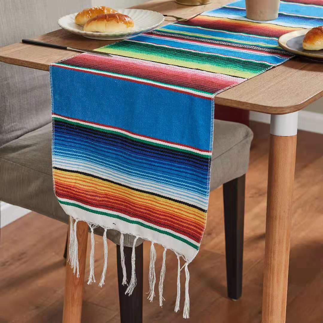 35*215 Home Embroidered Table Runner Stripe Hollow Decor Embroidered Tablecloth Home Dining Table Coffee Table Decoration