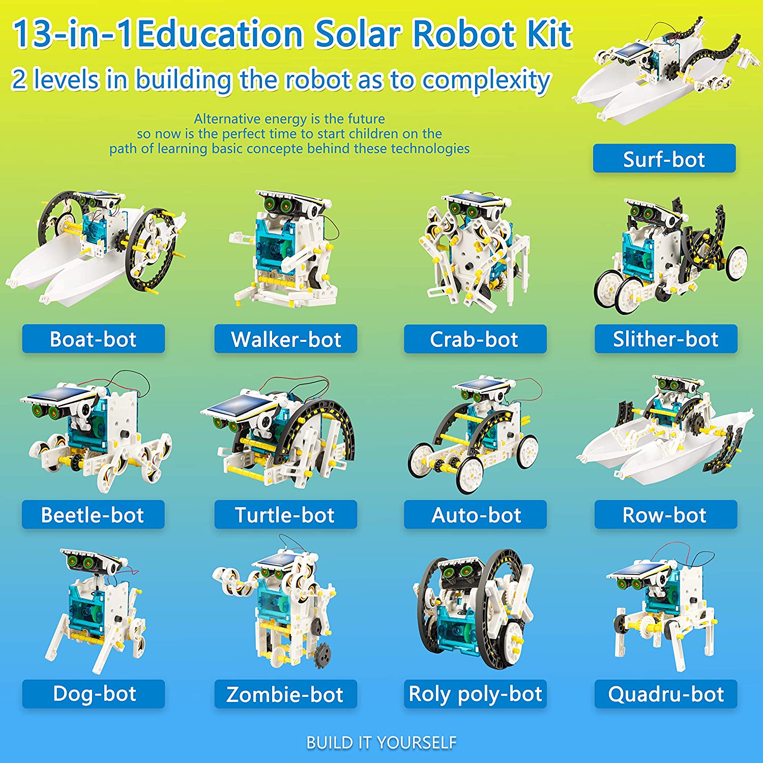 Solar Robot Kit 13 in 1 Educational DIY Assembly Creation Toy Science Solar Powered Building Sets for Children
