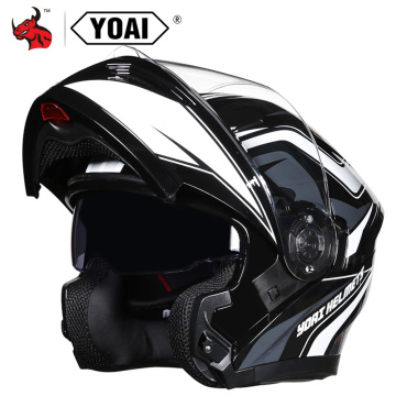 YOAI Motorcycle Helmet Flip Up Motocross Helmets Men Full Face Moto Helmets Motorcycle Capacete Casco Moto With Doublel Lens