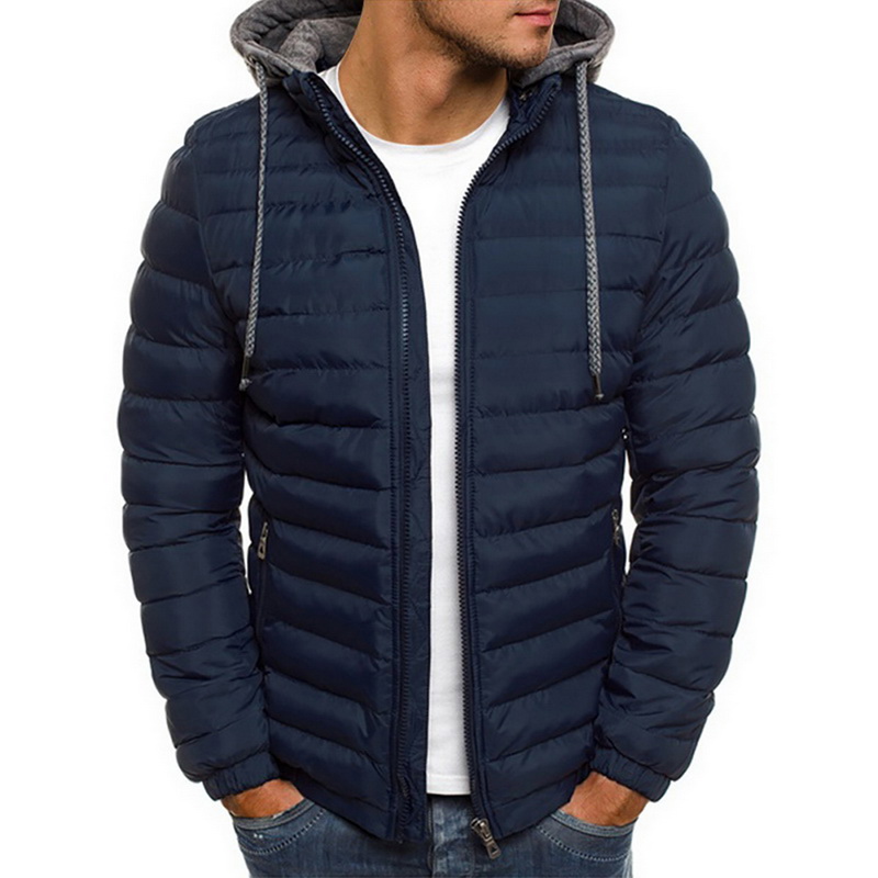 Lightweight Warm Winter Jacket Men Parkas Mens Striped Solid Zipper Pocket Trench Cotton Hoody Parkas Male 2019 Clothing