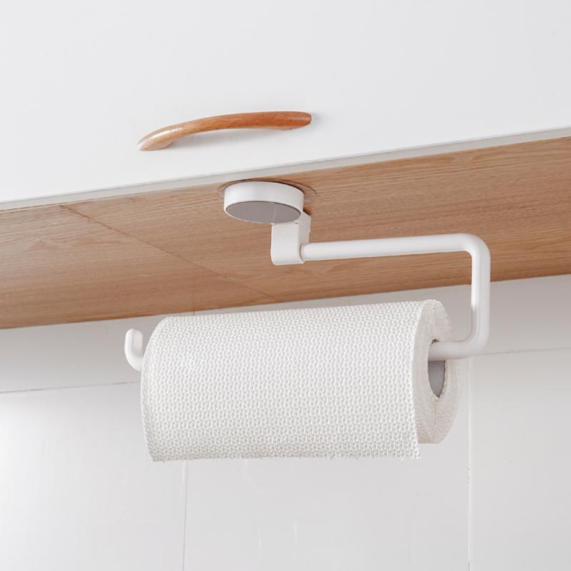Kitchen Accessories Storage Holder Vacuum Sucker Paper Towel Rack Adhesive Bathroom Towel Shelf Wall Hanging Roll Paper Rack