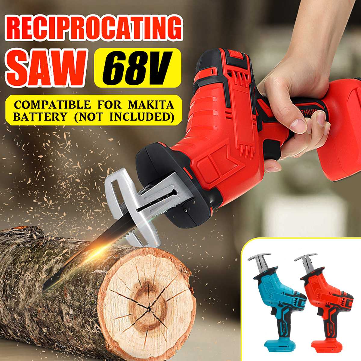 For Makita 68V Electric Reciprocating Saw LED Light Outdoor Woodworking Cordless Portable Saw Unit (Battery Blades not included)