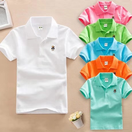 2021 Summer New Boys Short Sleeve Polo Shirt 2-11y Children Lapel Solid Color Clothes Kids Cotton School Uniform Polo Shirts Out