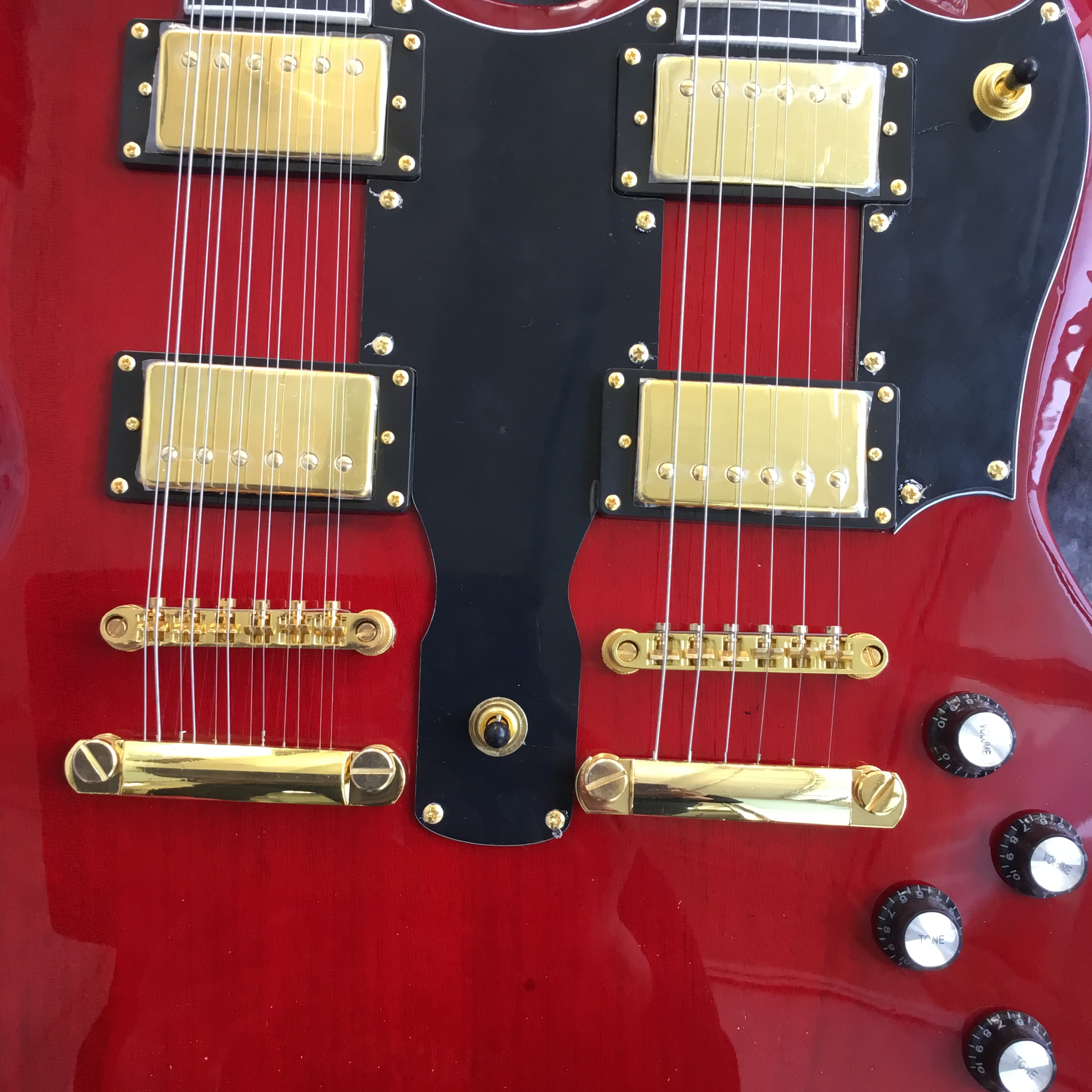 Custom high-quality 12-string + 6-string double-headed electric guitar. Red.SG guitar.Gold hardware. Free shipping,