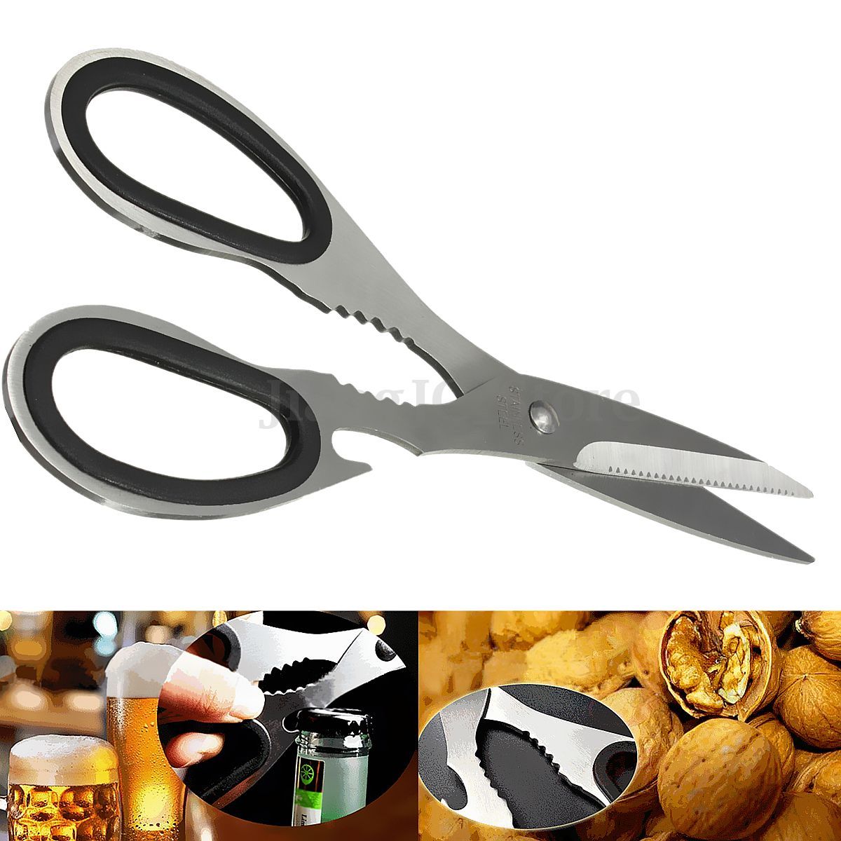 7.5'' Multifunctional Poultry Kitchen scissor Nutcracker Stainless Steel Bone Tool Bottle opener shear cut Cutter Cook