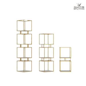 Multi level floor to ceiling shelves