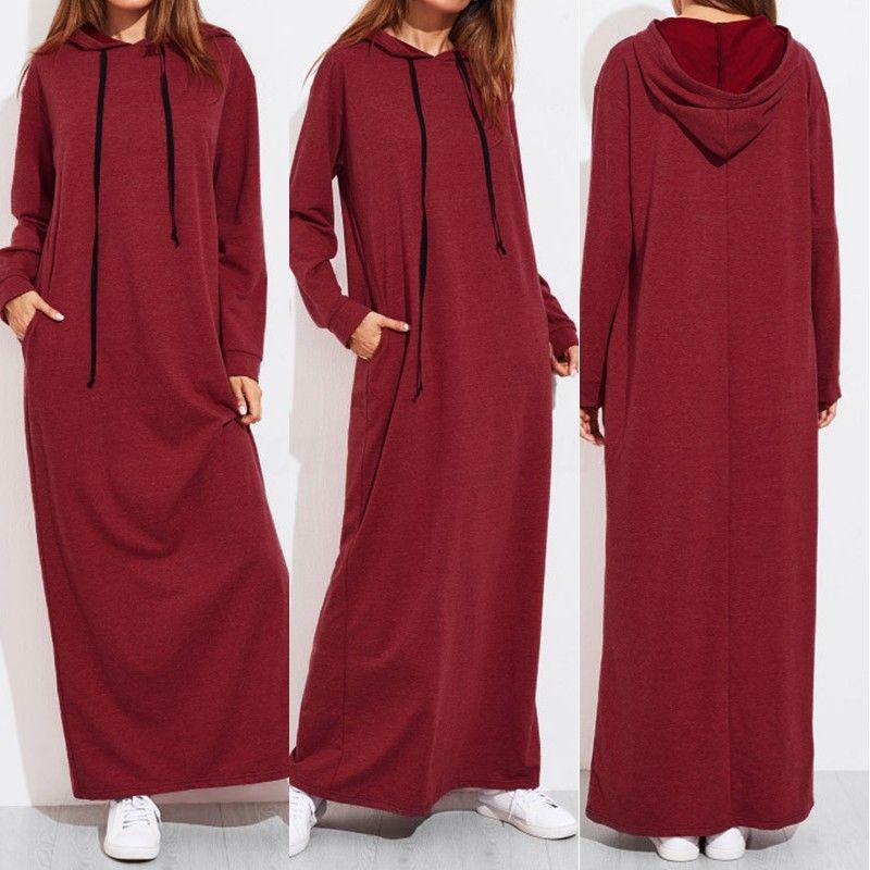 Muslim Tracksuit Sport Long Dress Women Eid Abaya Kaftan Islamic Clothing Hoddies Abayas Vestidos with Pockets Caftan Robe Femme