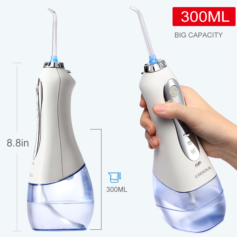 COSOUL Oral Irrigator Dental Water Flosser 300ML Big Capacity Cordless Portable teeth cleaner Professional water jet Home Use