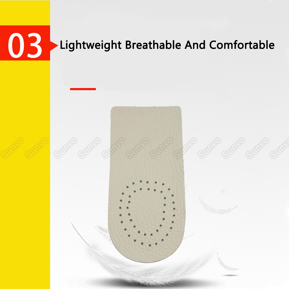 Sunvo Invisible Height Increased Insoles for Men Elevator Shoes Inserts Half Breathable Leather Heightening Insole Lift Heel Pad