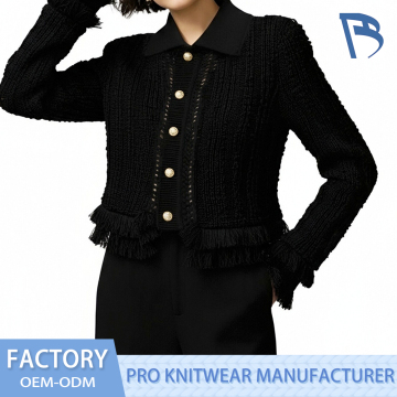 Elegant Black Knitted Top With Gold Button Details