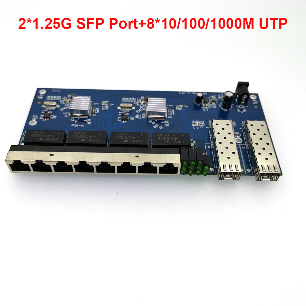 2SFP8E 10/100/1000M Gigabit Ethernet switch Ethernet Fiber Optical 8*RJ45 2*SFP 1.25G fiber Port PCBA Board