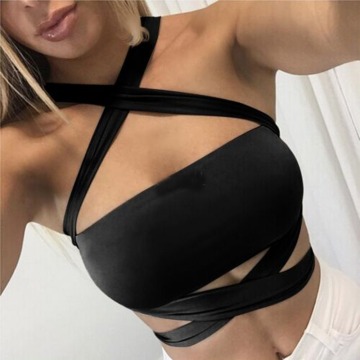 Women Summer Sexy Criss Cross Halter Bandage Crop Top Tank Cut Out Bustier Cami Girl Vest Tank Tops 2020 S-XXL Black White