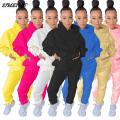 2020 Winter Two Piece Set Women Fleece Long Sleeve Top Hoodie Sweatshirts Sweatpants Pants Jogging Femme Hoodies Tracksuits