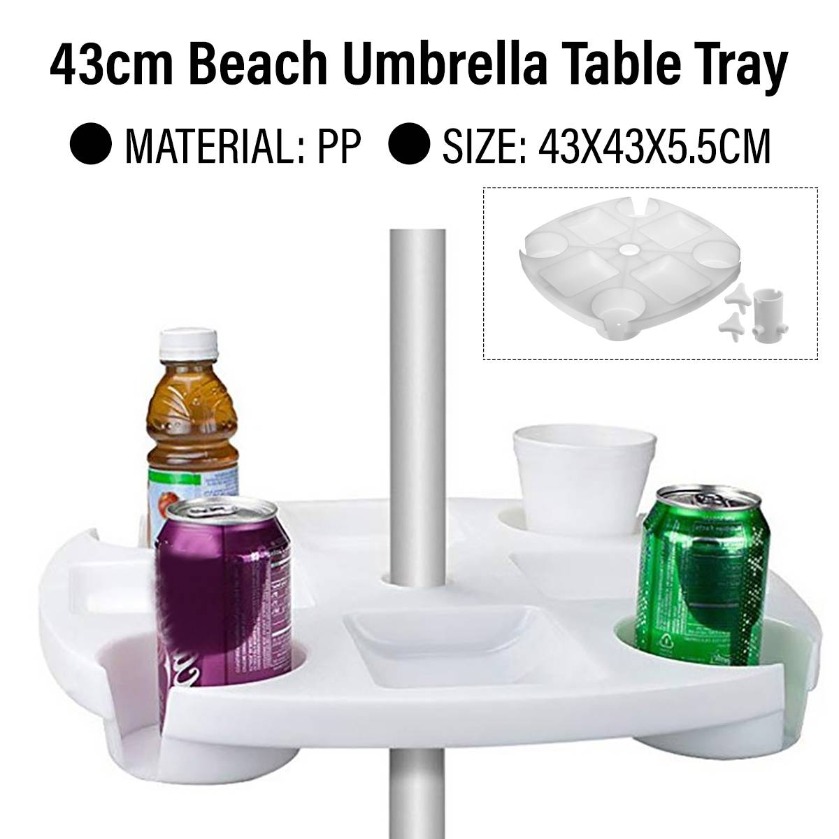 Plastic Beach Umbrella Table Tray 4 Drinks Snack Cup Holder Organizer Pool Parasol Umbrella Stands Canopy Shade Accessories